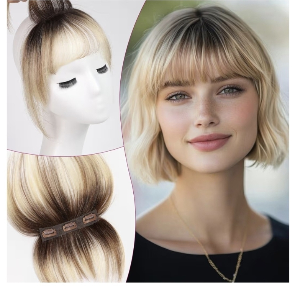 Human hair clip in bang extension